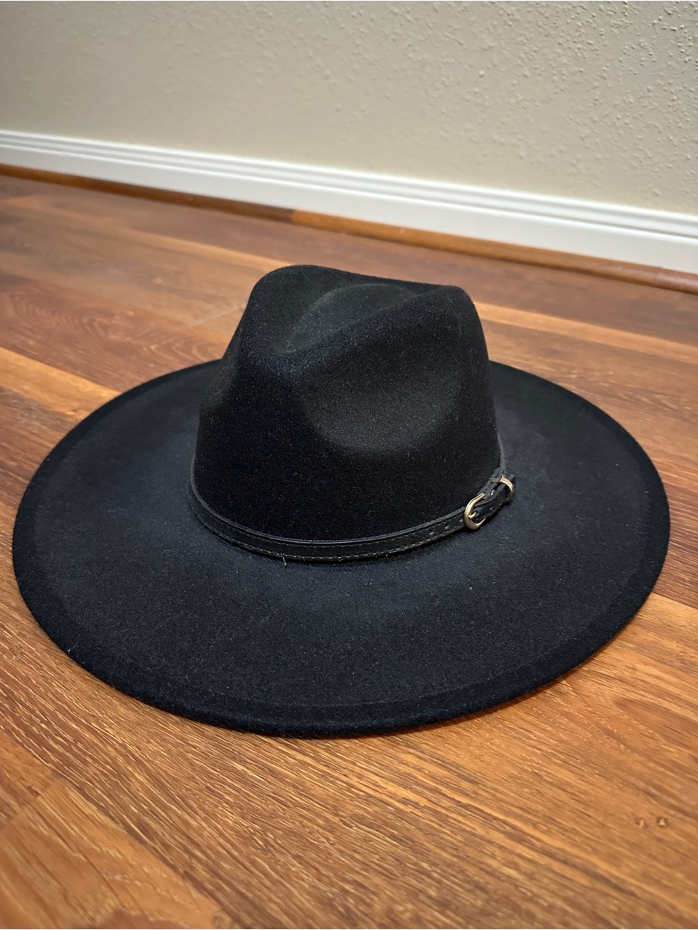 Black Wide-Brim Wool Fedora Hat - Women